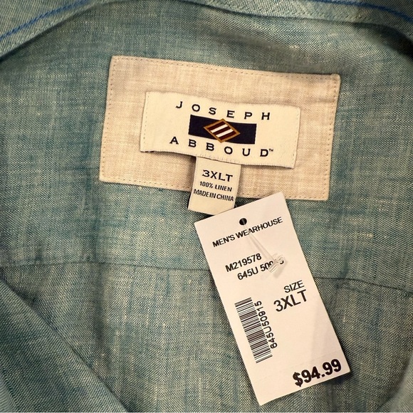 Joseph Abboud 100% Linen Button Up Shirt Men’s 3XLT Big Tall Breatheable NWT - Picture 5 of 9